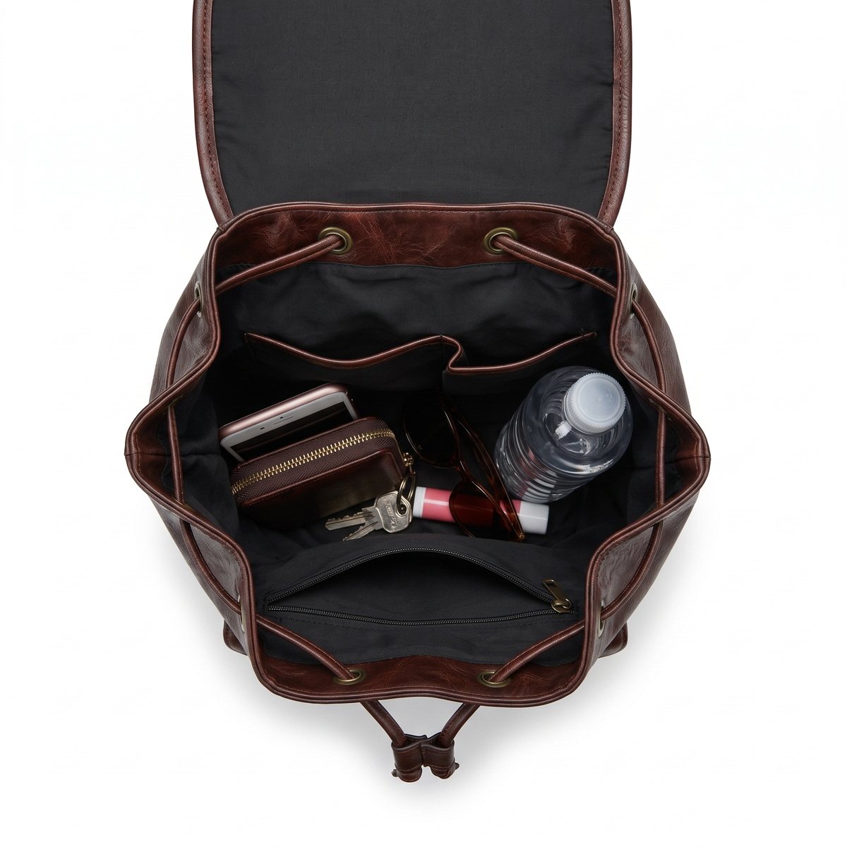 Women's Faux Leather Drawstring Backpack, interior