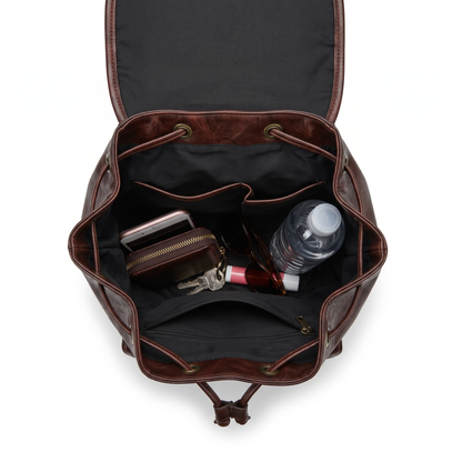 Women's Faux Leather Drawstring Backpack, interior