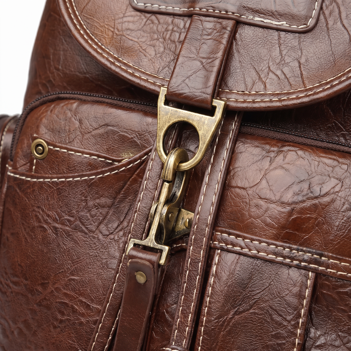 Women's Faux Leather Drawstring Backpack, hardware close-up