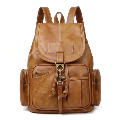 Women's Faux Leather Drawstring Backpack in Tan