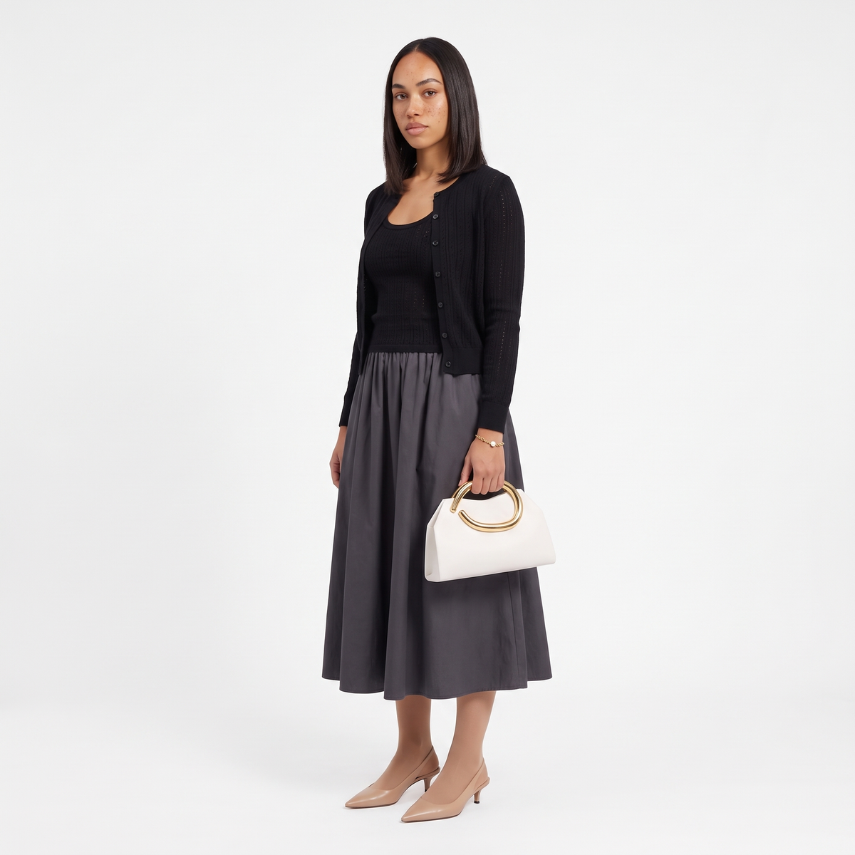 Women's Faux Leather Evening Clutch, worn by a model
