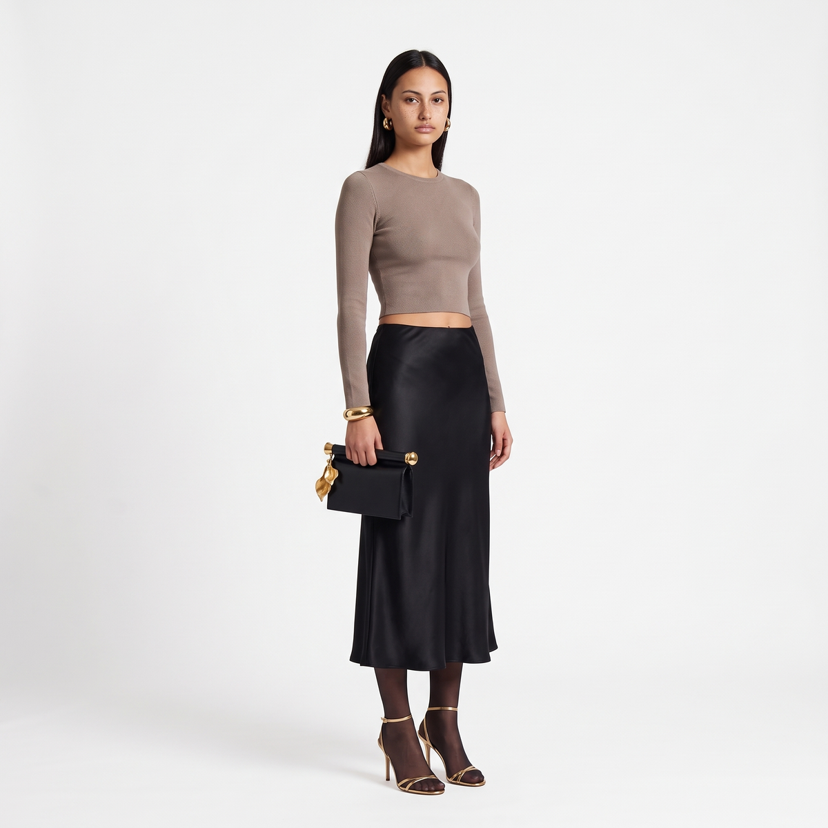 Women's Faux Leather Flap Clutch, worn by a model