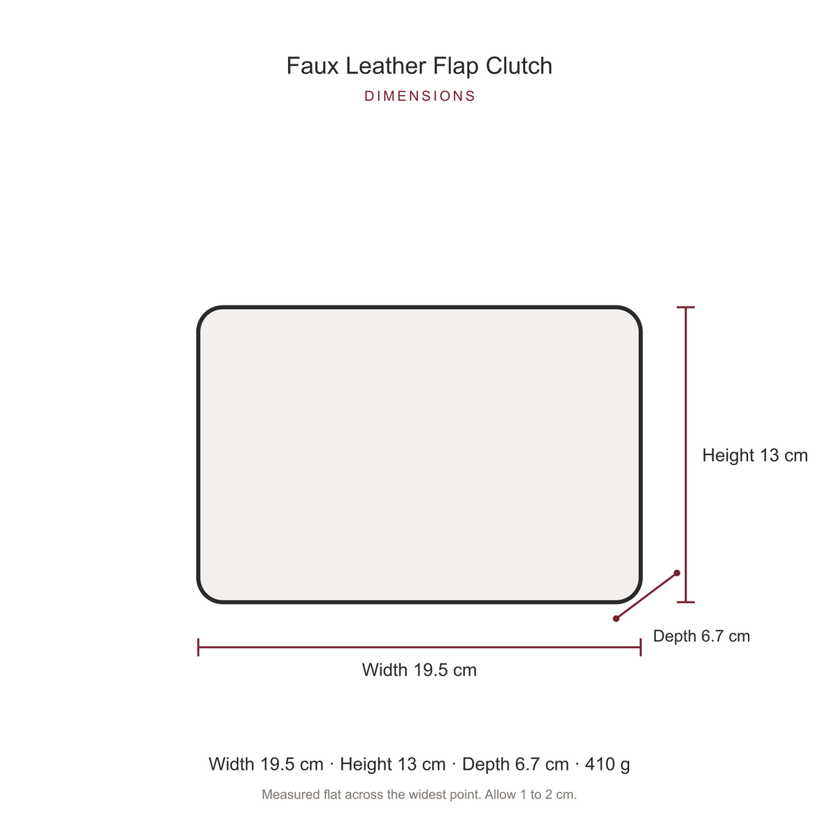 Women's Faux Leather Flap Clutch, dimensions