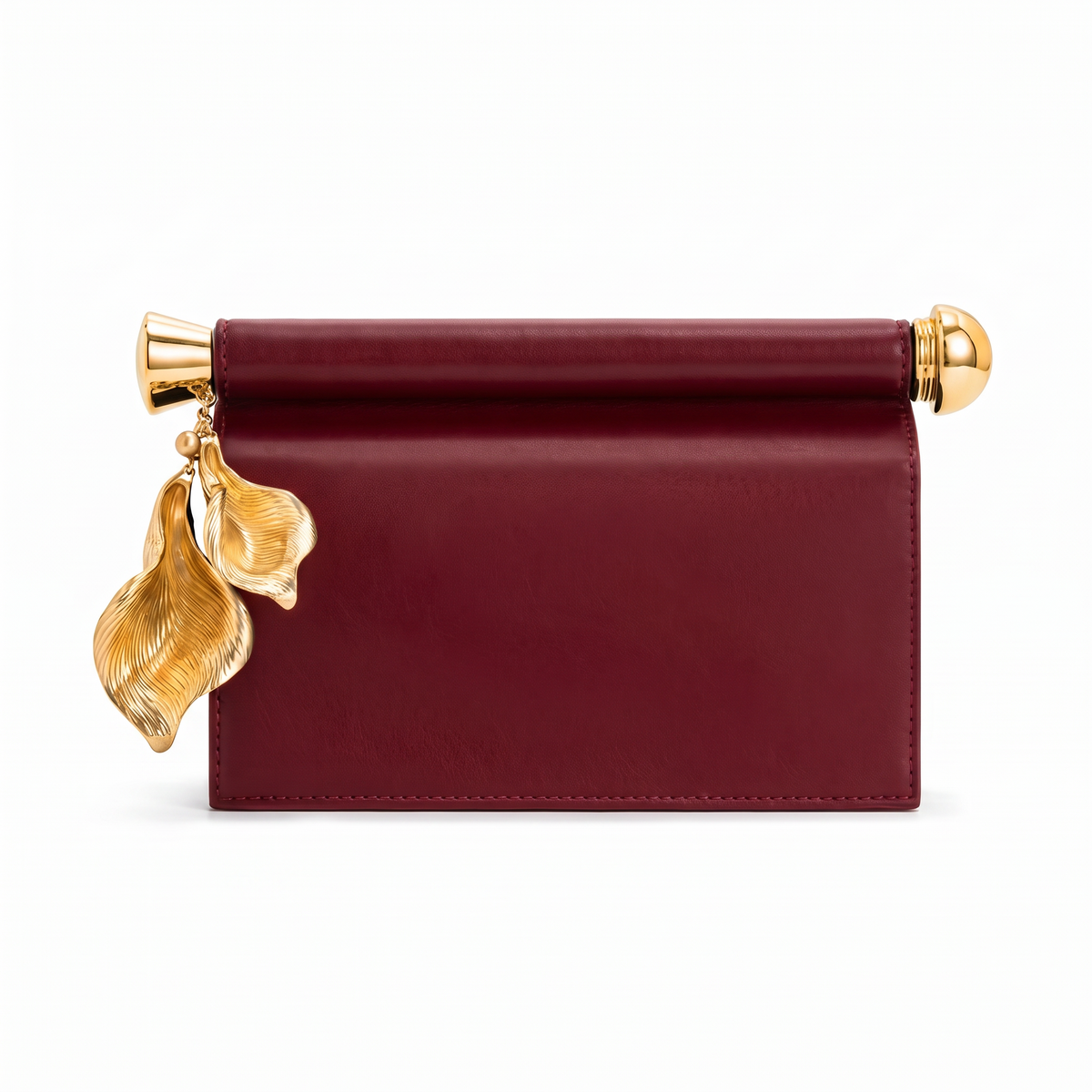 Women's Faux Leather Flap Clutch in Burgundy
