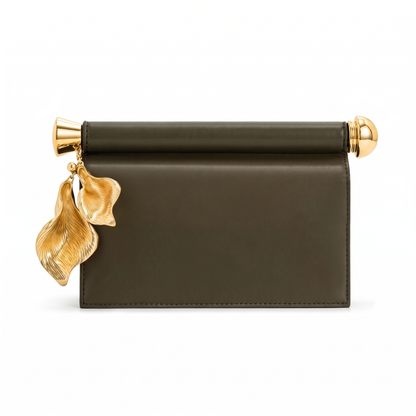 Women's Faux Leather Flap Clutch in Dark Olive