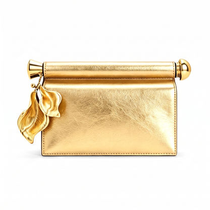 Women's Faux Leather Flap Clutch in Gold