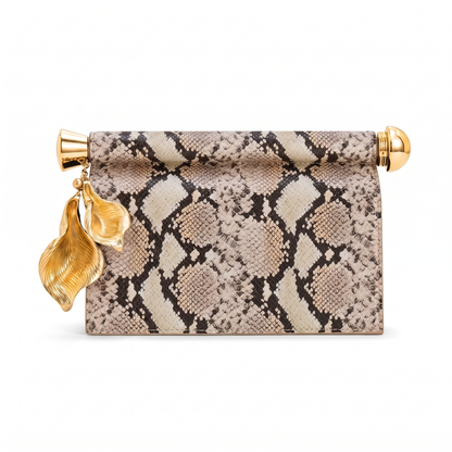 Women's Faux Leather Flap Clutch in Snake Print
