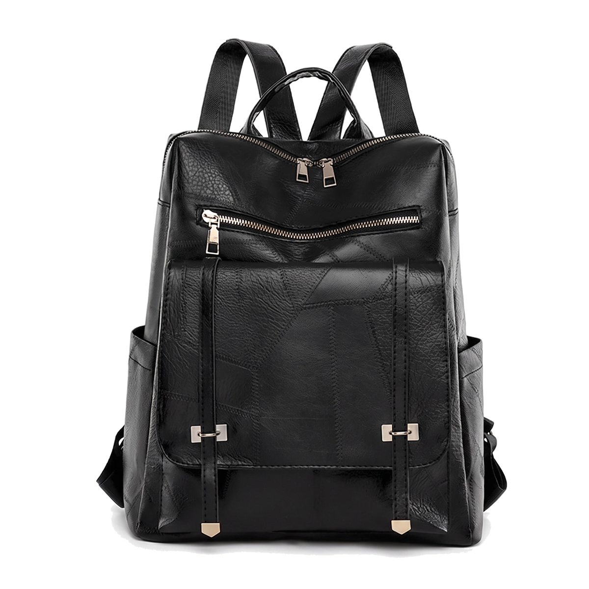 Women's Faux Leather Flap Pocket Backpack, front view