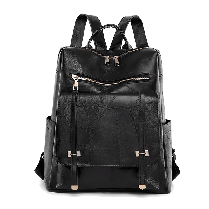 Women's Faux Leather Flap Pocket Backpack, front view