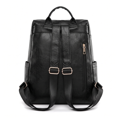 Women's Faux Leather Flap Pocket Backpack, back view