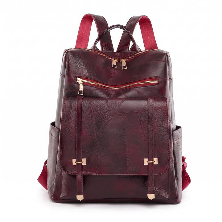 Women's Faux Leather Flap Pocket Backpack, Black City Backpack Purse — Burgundy