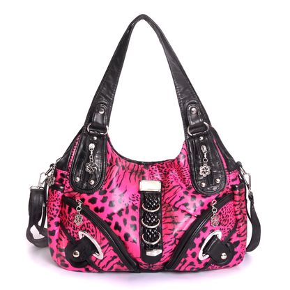 Women's Vegan Leather Hobo Bag in Hot Pink Leopard