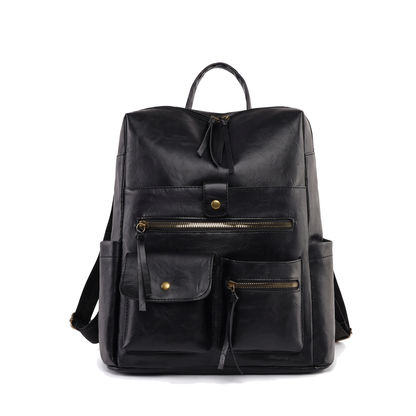 Women's Faux Leather Multi Pocket Backpack, front view