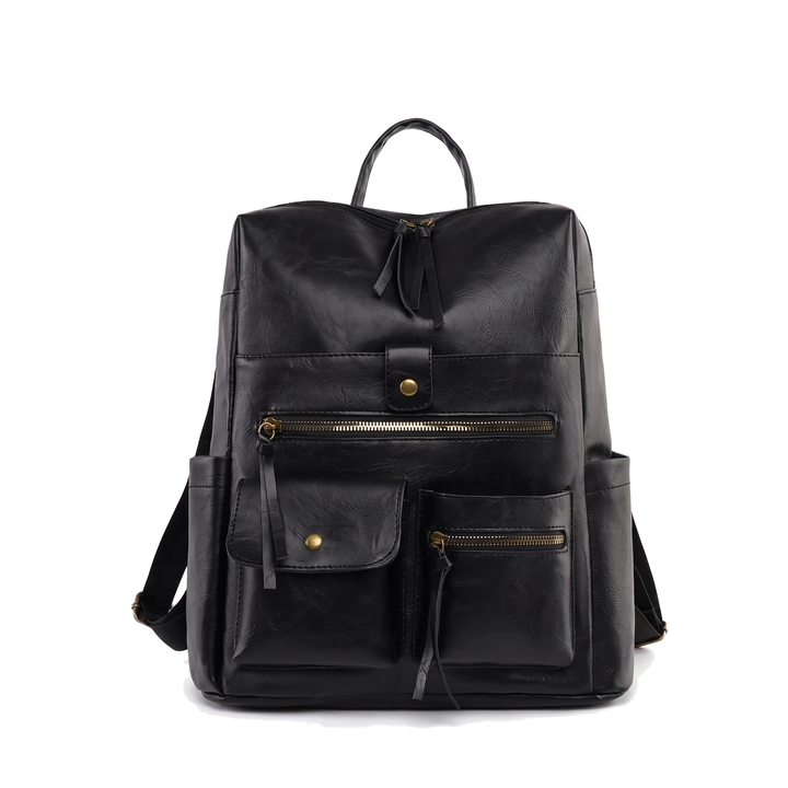 Women's Faux Leather Multi Pocket Backpack, front view