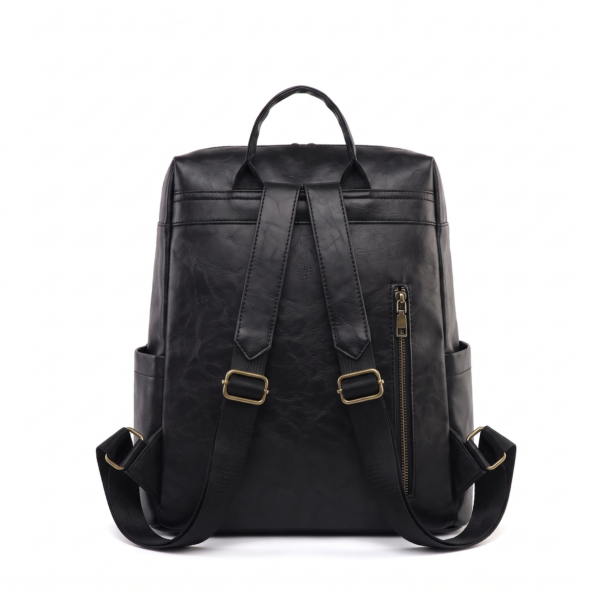 Women's Faux Leather Multi Pocket Backpack, back view