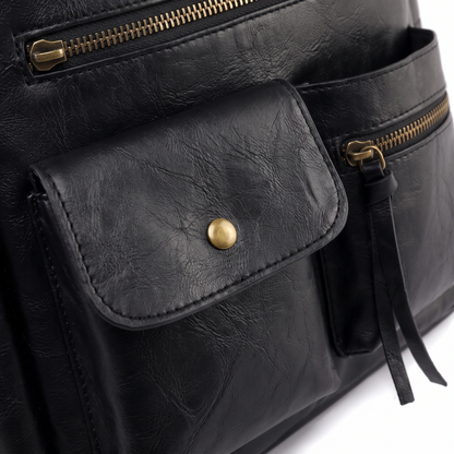 Women's Faux Leather Multi Pocket Backpack, hardware close-up