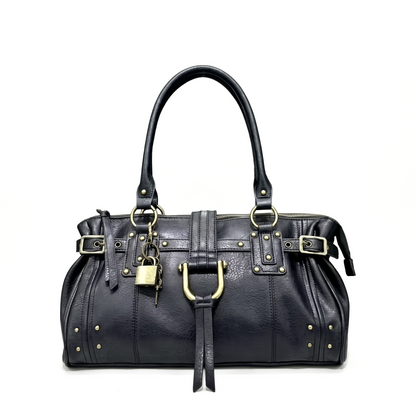 Women's Faux Leather Padlock Bowling Bag, front view