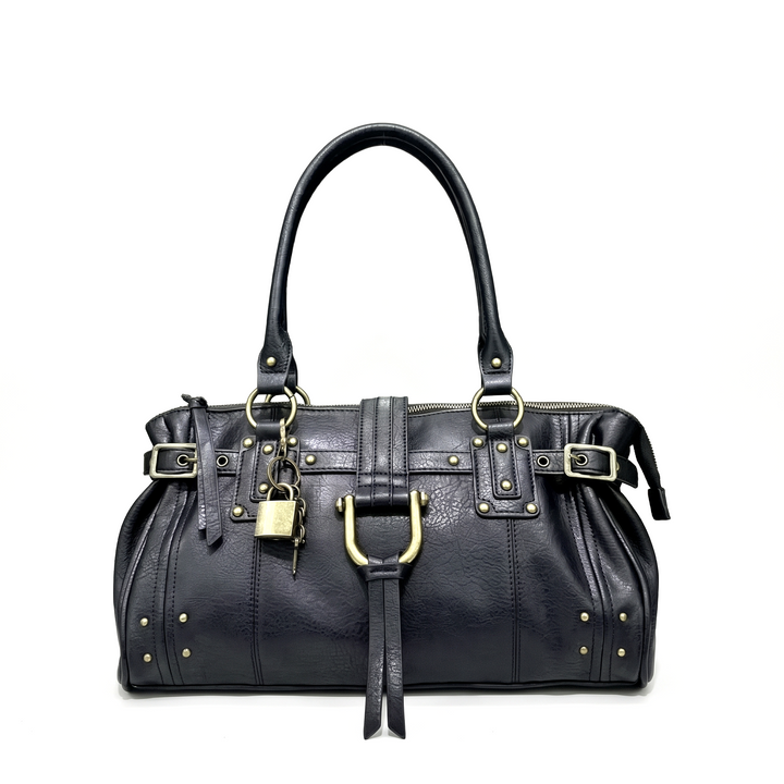 Women's Faux Leather Padlock Bowling Bag, front view