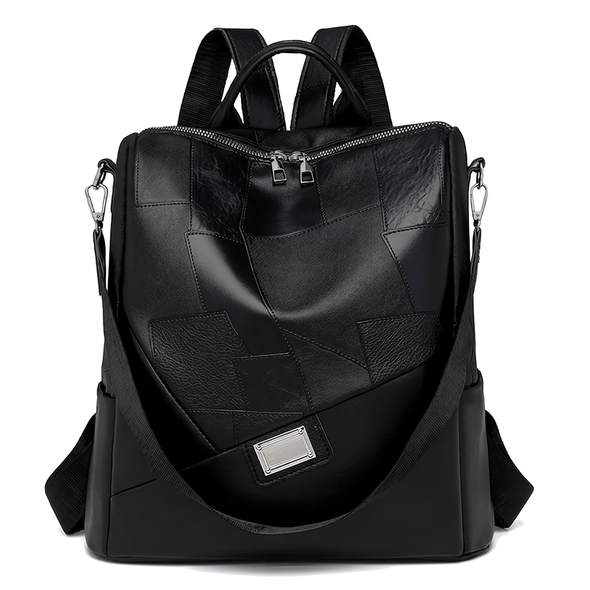 Women's Faux Leather Patchwork Backpack, front view