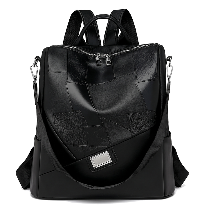 Women's Faux Leather Patchwork Backpack, front view