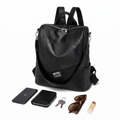 Women's Faux Leather Patchwork Backpack, what fits inside