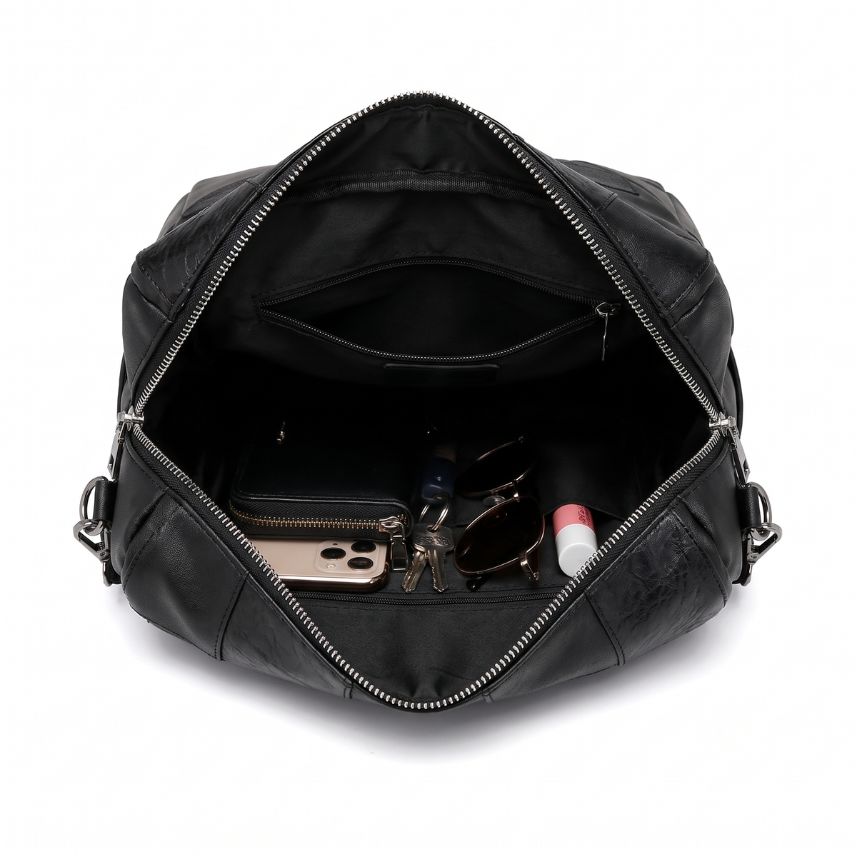 Women's Faux Leather Patchwork Backpack, interior