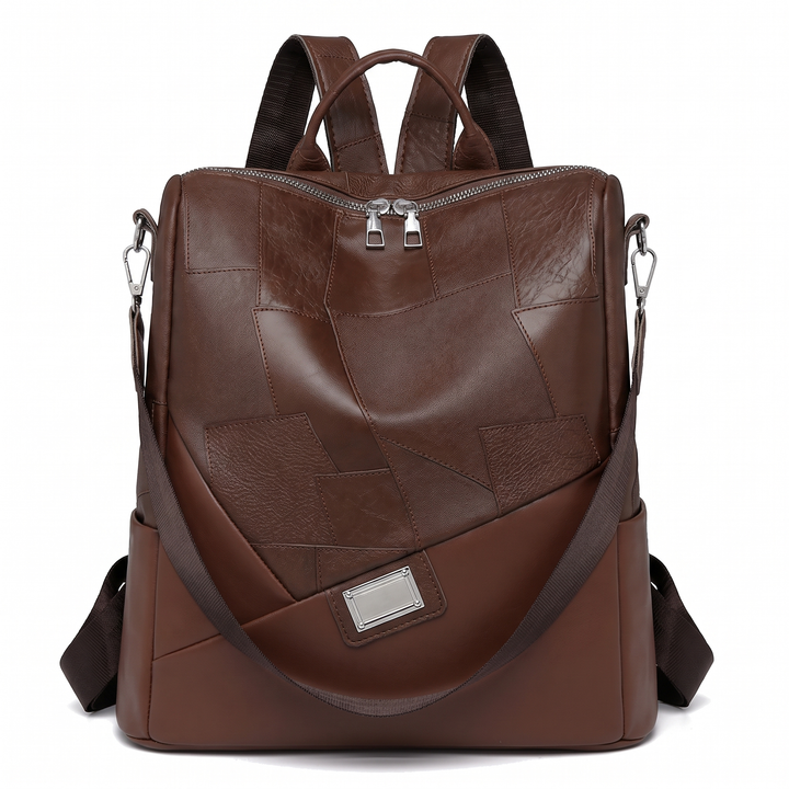Women's Faux Leather Patchwork Backpack, Black City Backpack Purse — Chestnut Brown