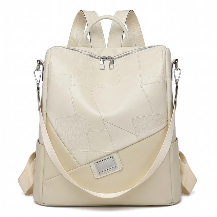 Women's Faux Leather Patchwork Backpack, Black City Backpack Purse — Cream