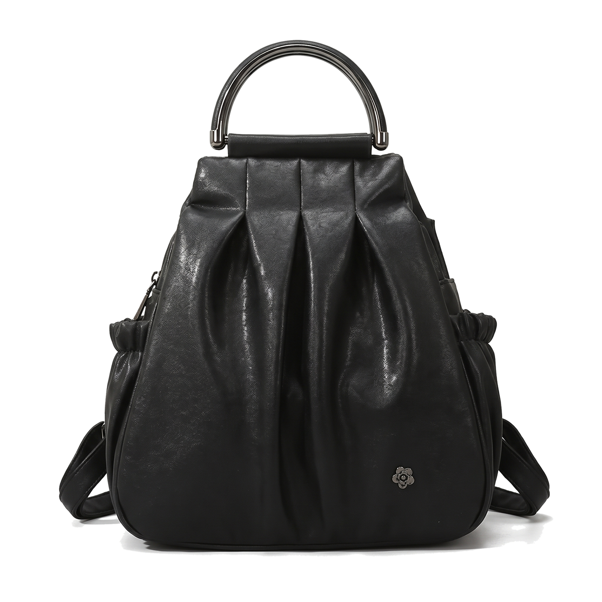 Women's Faux Leather Pleated Backpack, front view