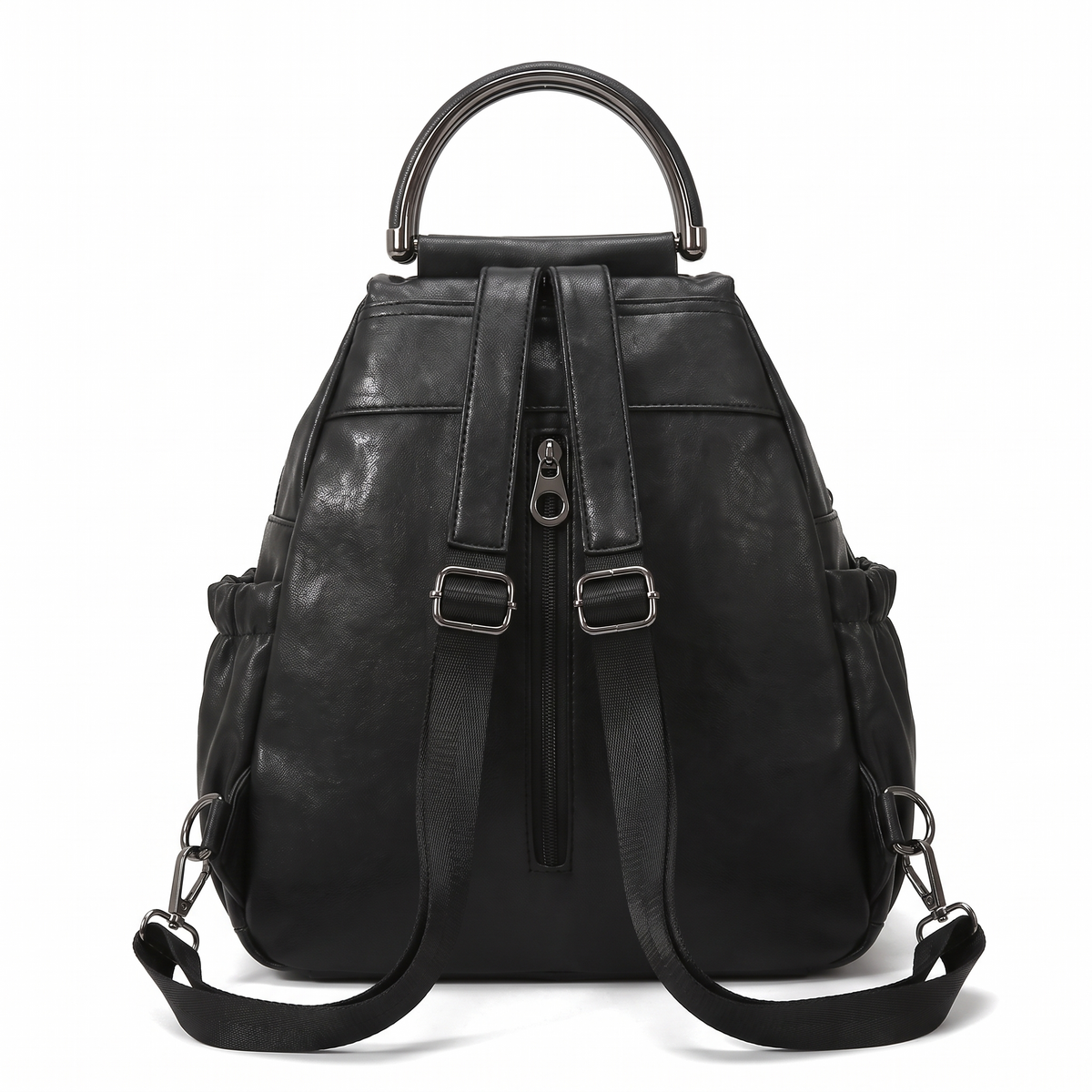 Women's Faux Leather Pleated Backpack, back view