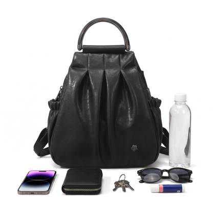 Women's Faux Leather Pleated Backpack, what fits inside