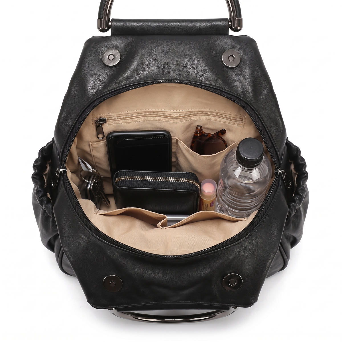 Women's Faux Leather Pleated Backpack, interior