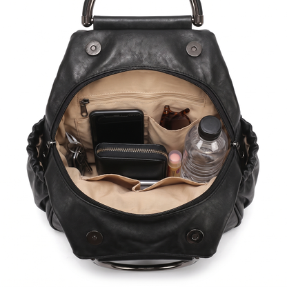 Women's Faux Leather Pleated Backpack, interior