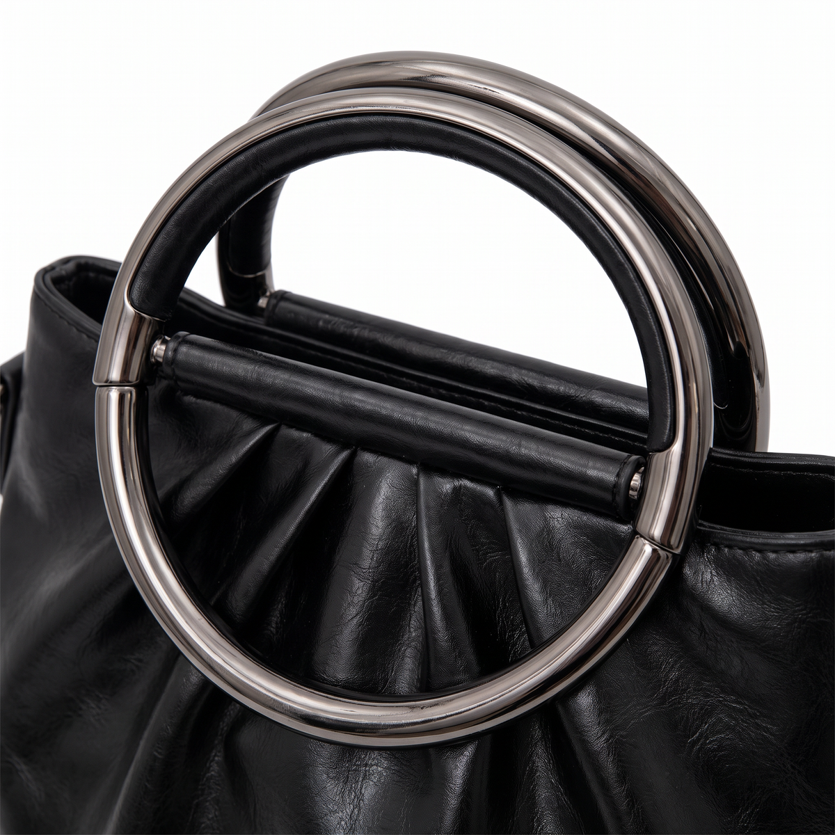 Women's Faux Leather Pleated Backpack, hardware close-up