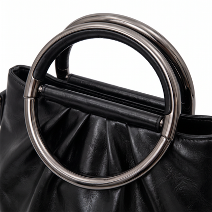 Women's Faux Leather Pleated Backpack, hardware close-up