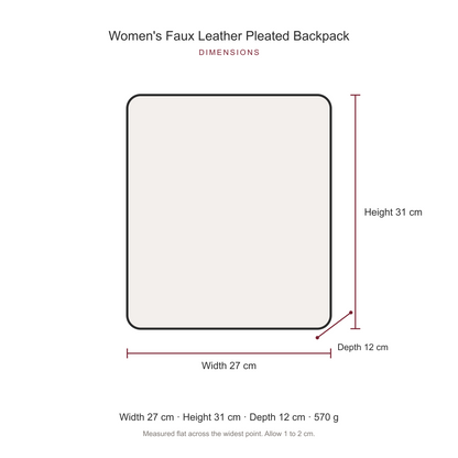 Women's Faux Leather Pleated Backpack, dimensions
