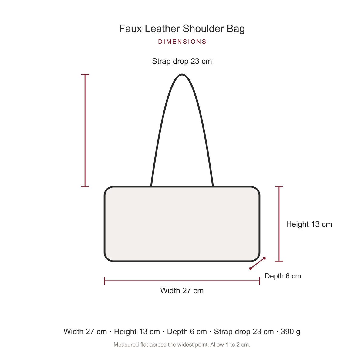 Women's Faux Leather Shoulder Bag, dimensions