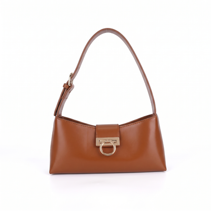 Women's Faux Leather Shoulder Bag in Cognac Brown