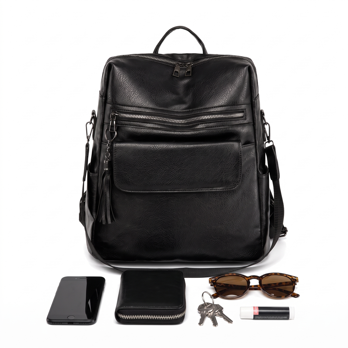Women's Faux Leather Square Backpack, what fits inside