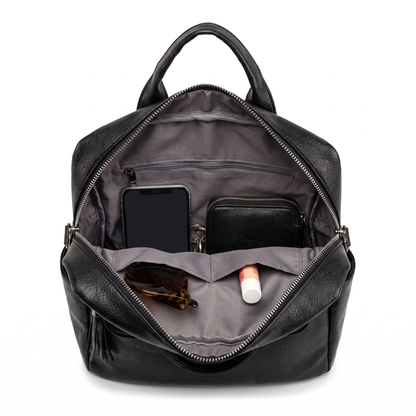 Women's Faux Leather Square Backpack, interior