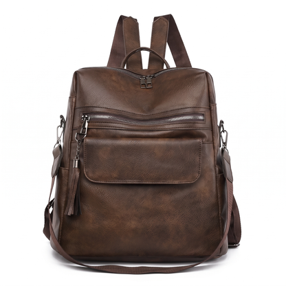 Women's Faux Leather Square Backpack in Brown