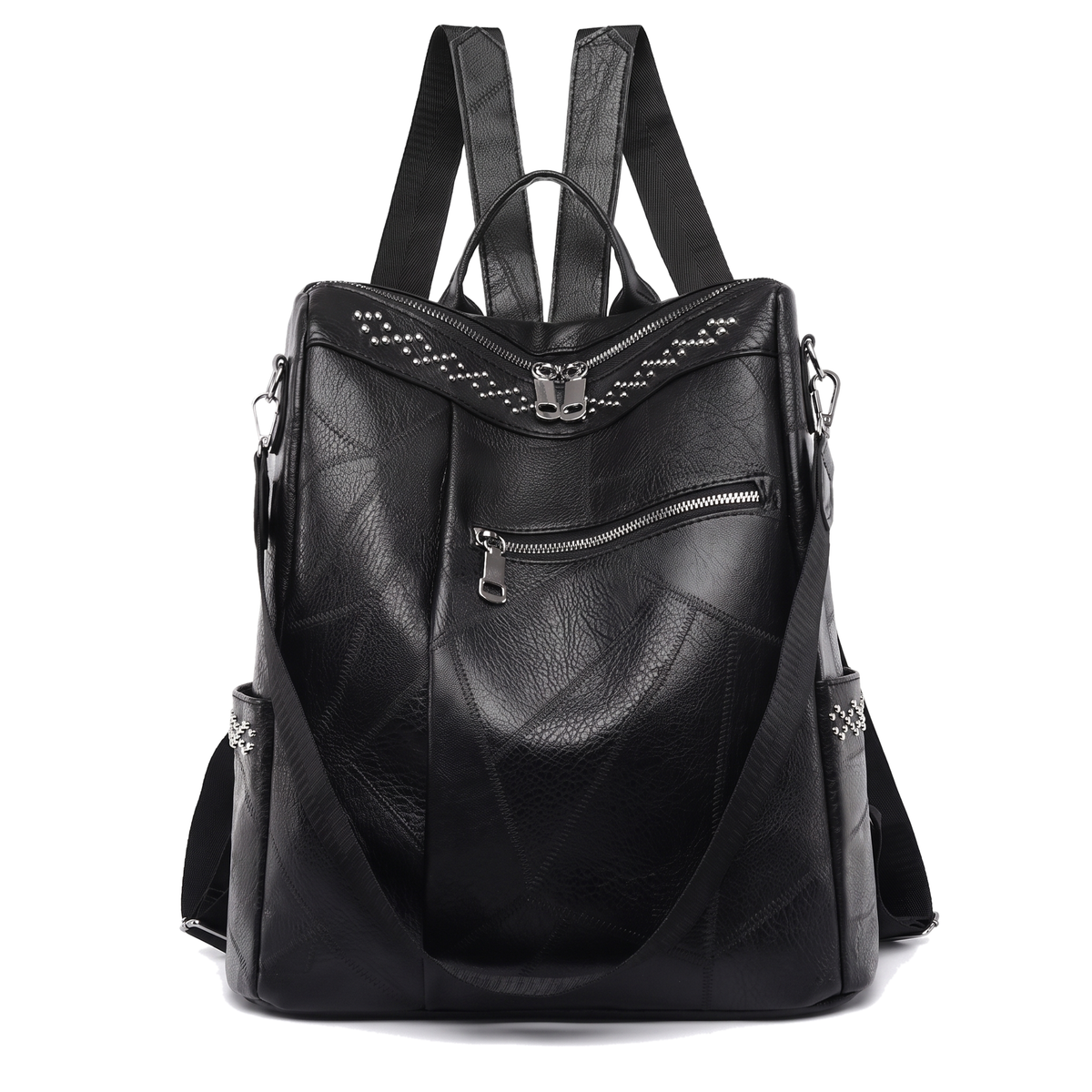 Women's Faux Leather Studded Backpack, front view