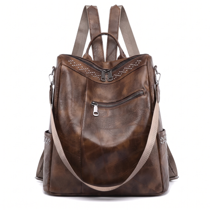 Women's Faux Leather Studded Backpack in Coffee