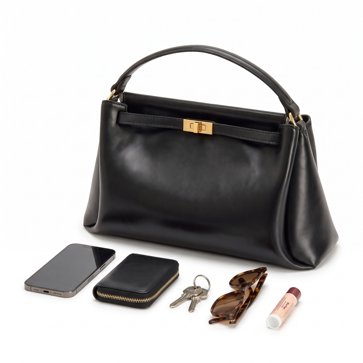 Women's Faux Leather Top Handle Bag, what fits inside