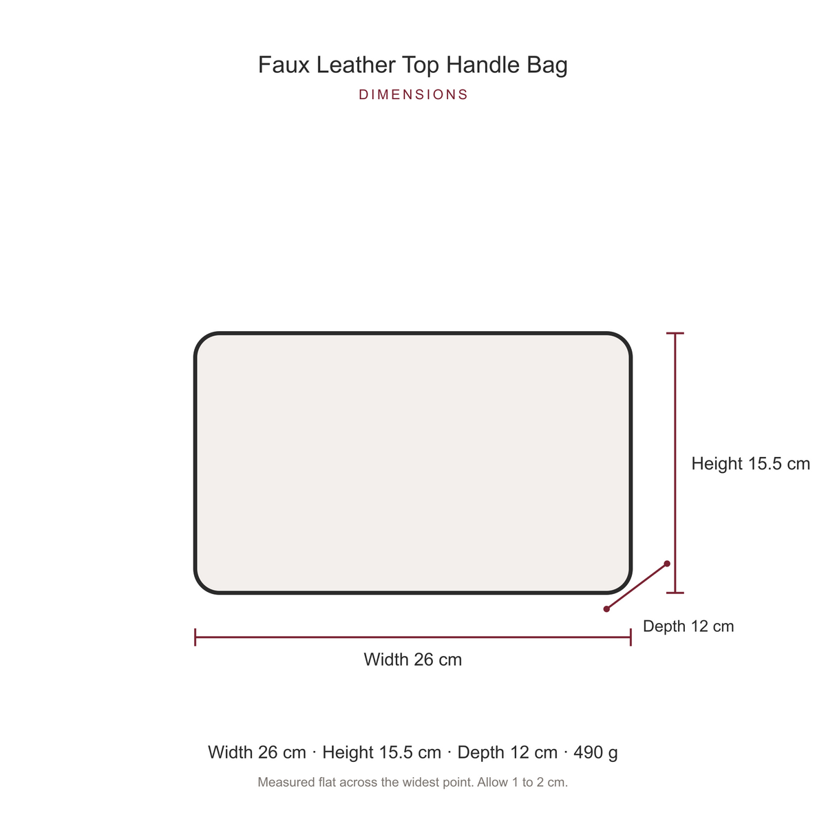 Women's Faux Leather Top Handle Bag, dimensions