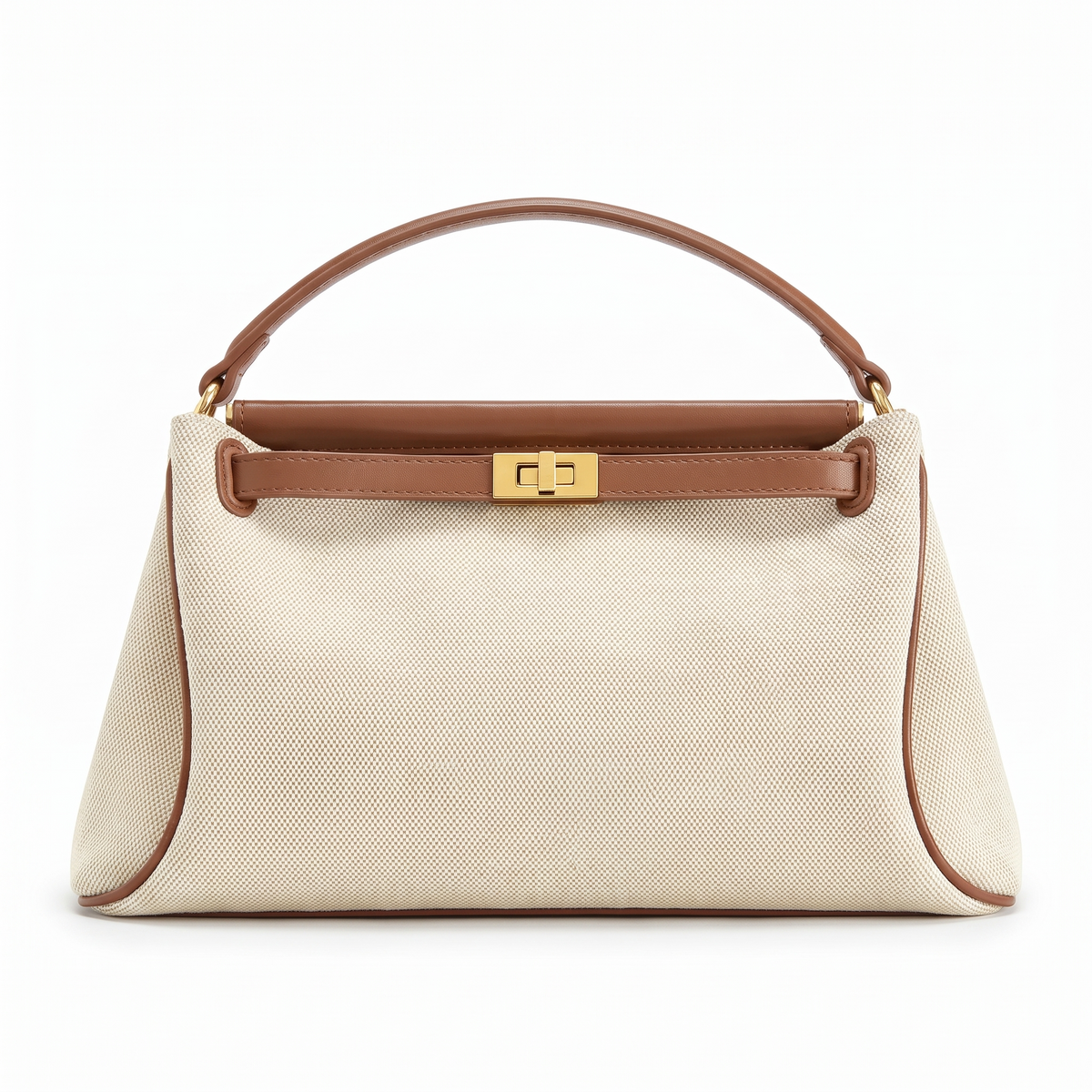 Women's Faux Leather Top Handle Bag in Cream Canvas