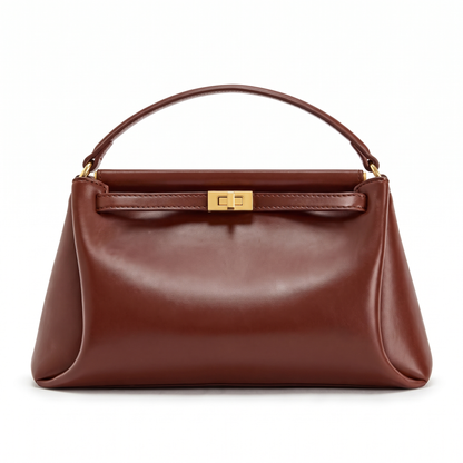 Women's Faux Leather Top Handle Bag in Reddish Brown