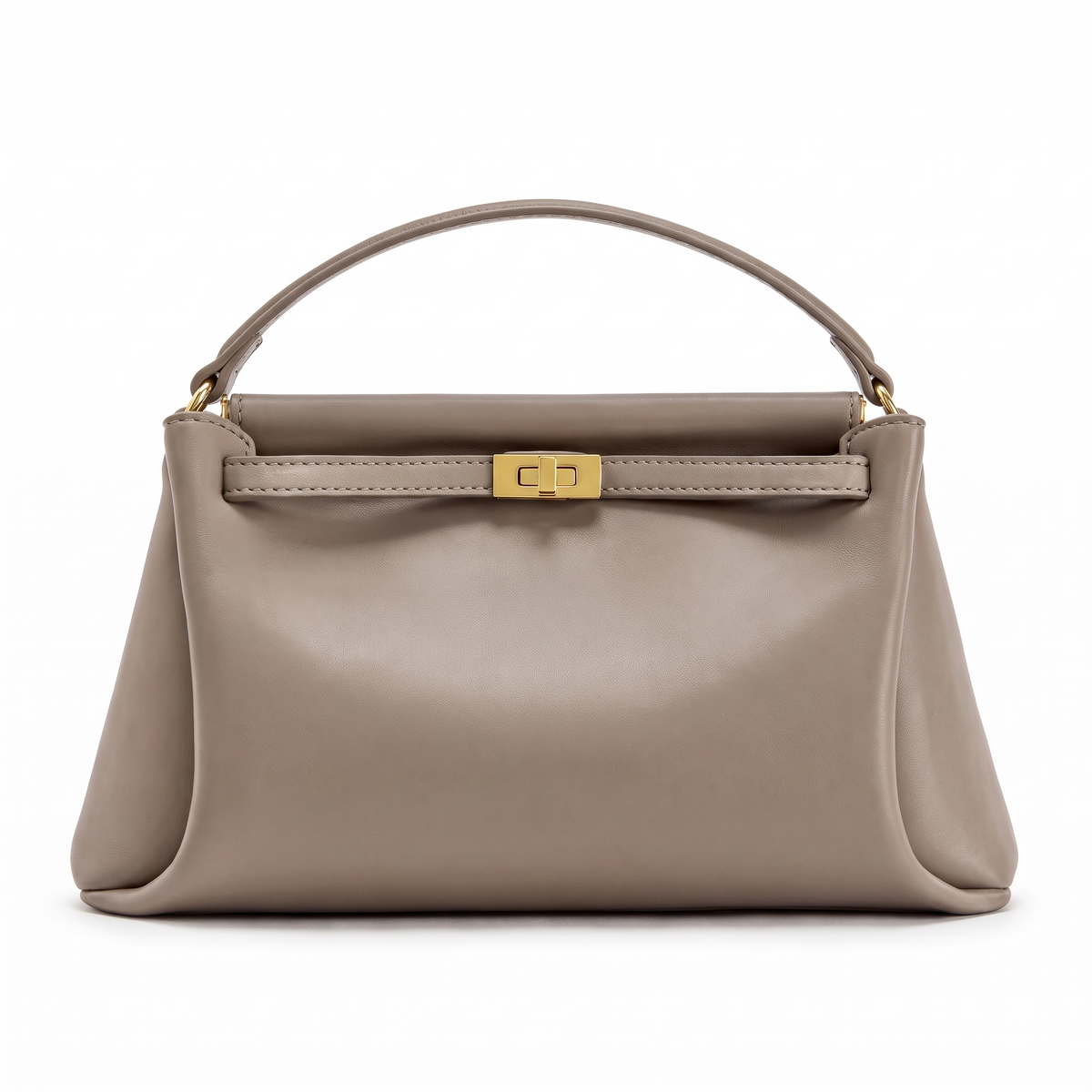 Women's Faux Leather Top Handle Bag in Taupe