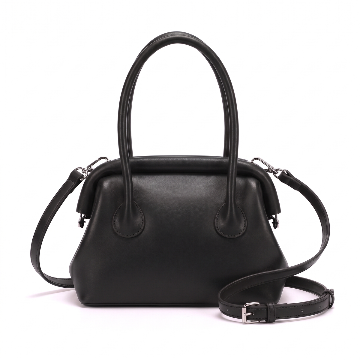 Women's Vegan Leather Top Handle Doctor Bag in Black