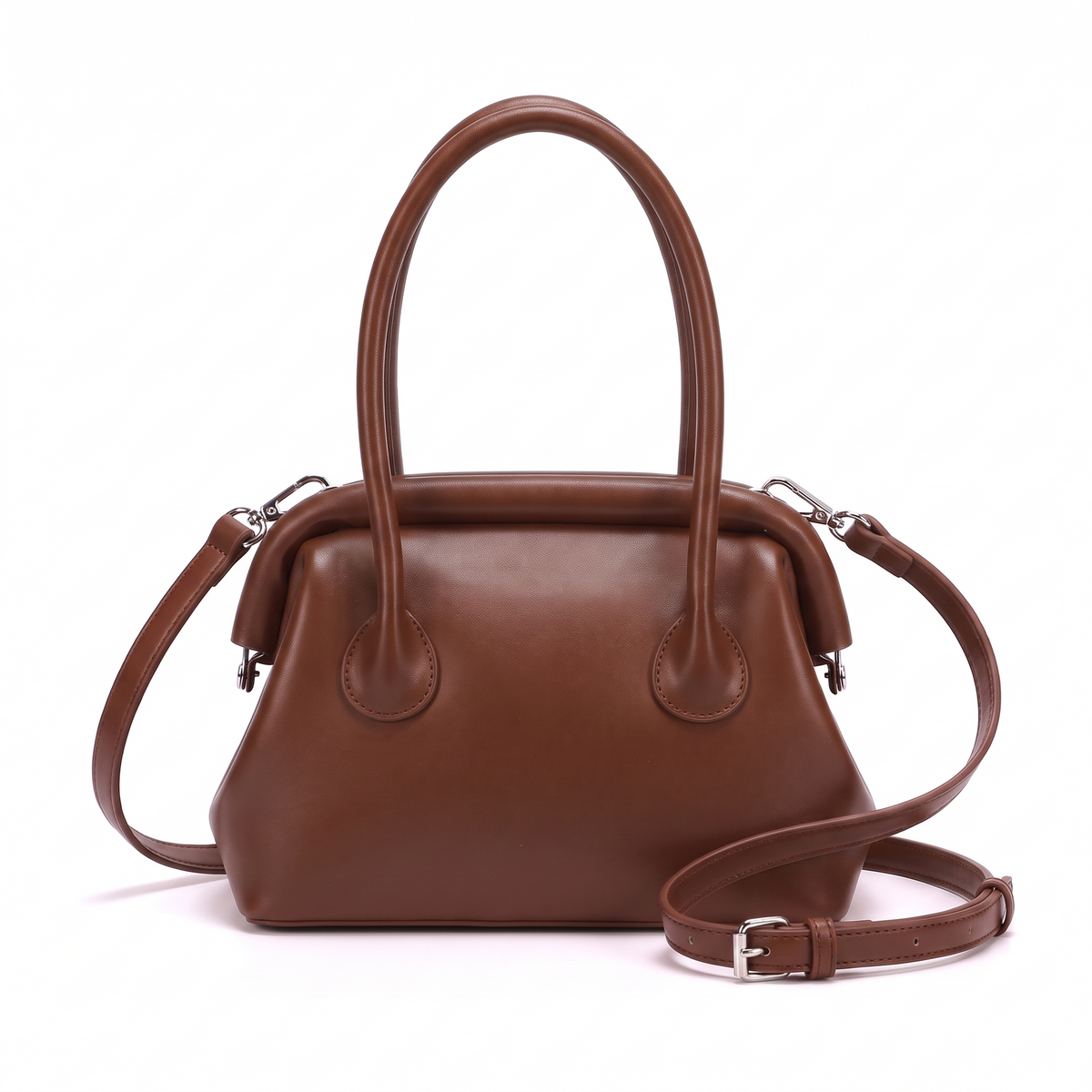Women's Vegan Leather Top Handle Doctor Bag in Chocolate Brown